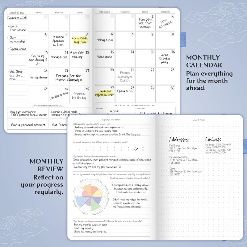 Legend Planner PRO â€“ Deluxe Weekly & Monthly Life Planner to Increase Productivity and Hit Your Goals. Time Management Organizer Notebook â€“ Undated â€“ 7 x 10" Hardcover + Stickers â€“ Periwinkle - Image 4
